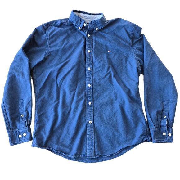 Tommy Hilfiger Navy Button Down Shirt Size L EUC - Picture 1 of 11